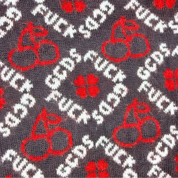 GCDS Cherry Jumper Sweater Wool-Blend Italy curse word “ f*uck GCDS “ rare shirt
